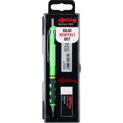 Rotring Tikky Versatil Kalem+07 Uç+Silgi Seti Neon Yeşil (Kk07) - 1